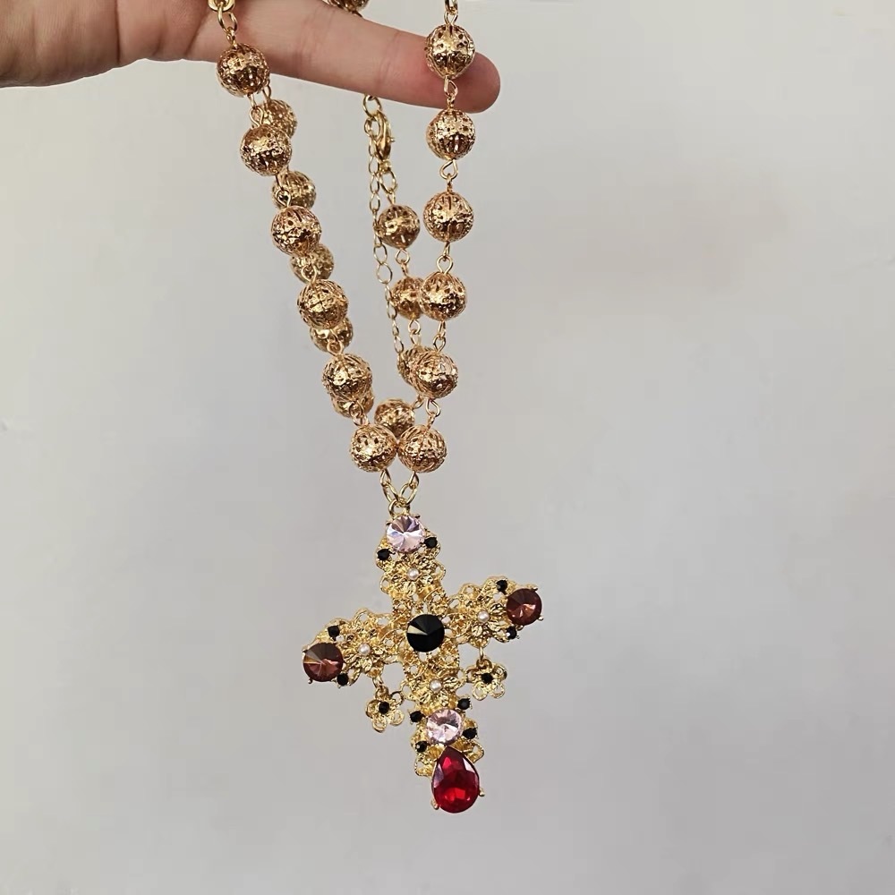 Riri Pregnancy Look Inspired Extra Long Baroque Crystal Oversized Cross Necklace